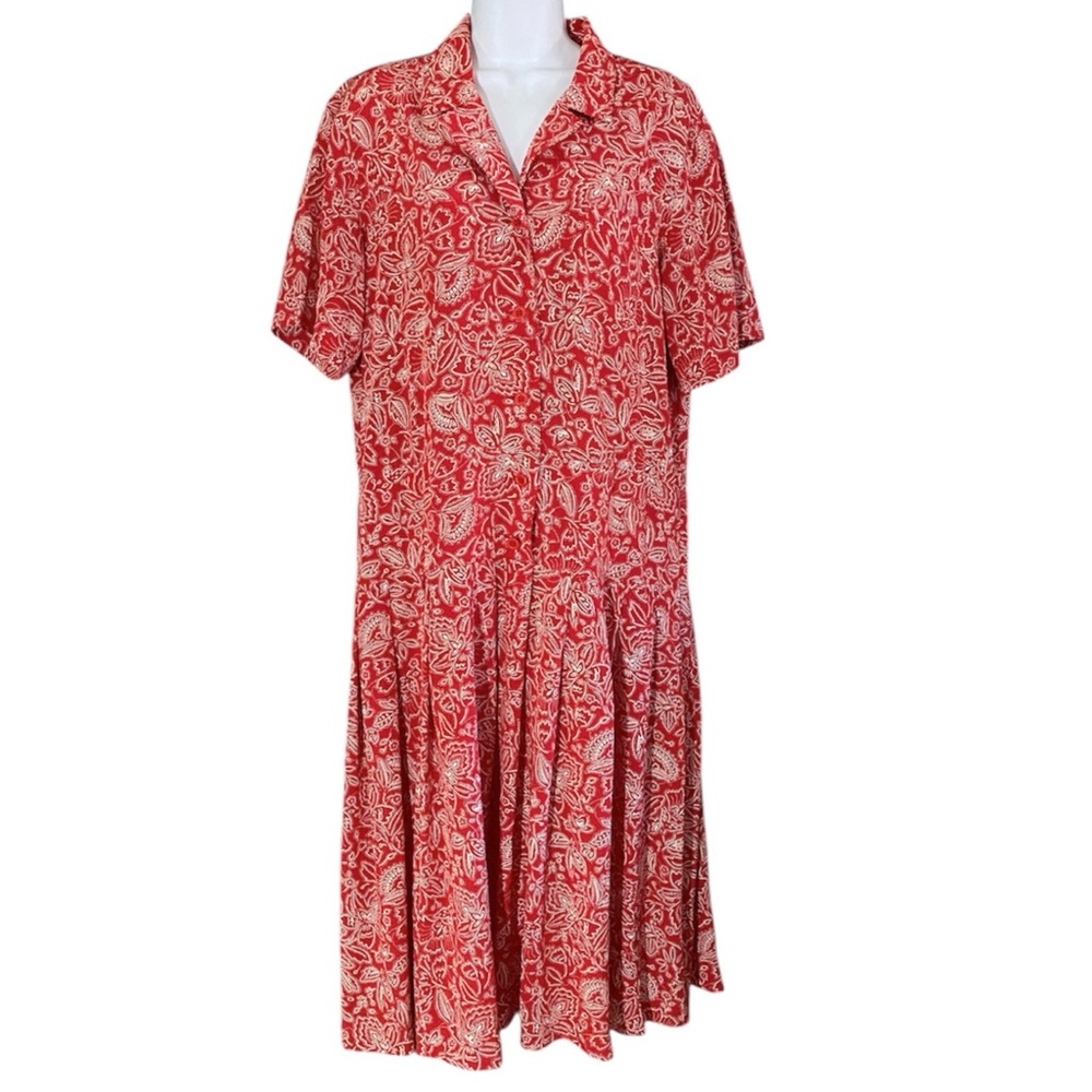 Vtg 90’s Liz Claiborne Floral Midi Dress Drop Waist XL Red Phoebe Buffay Boho